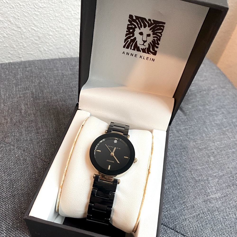 Anne Klein Black and Gold Watch